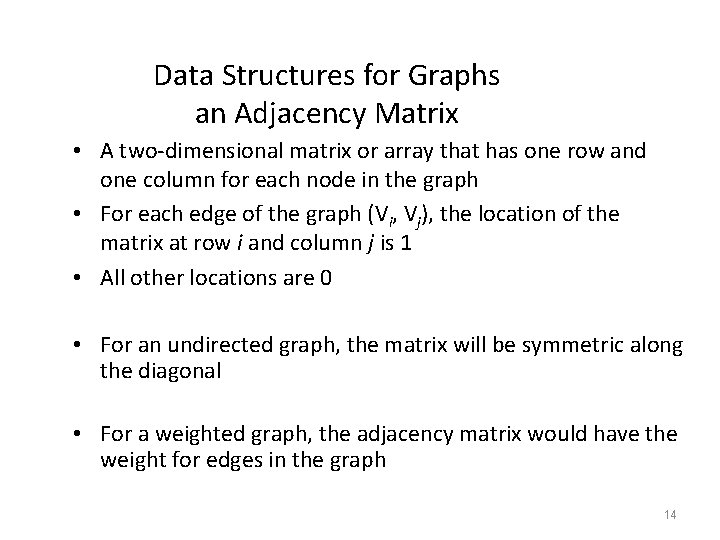 Data Structures for Graphs an Adjacency Matrix • A two-dimensional matrix or array that Data Structures for Graphs an Adjacency Matrix • A two-dimensional matrix or array that