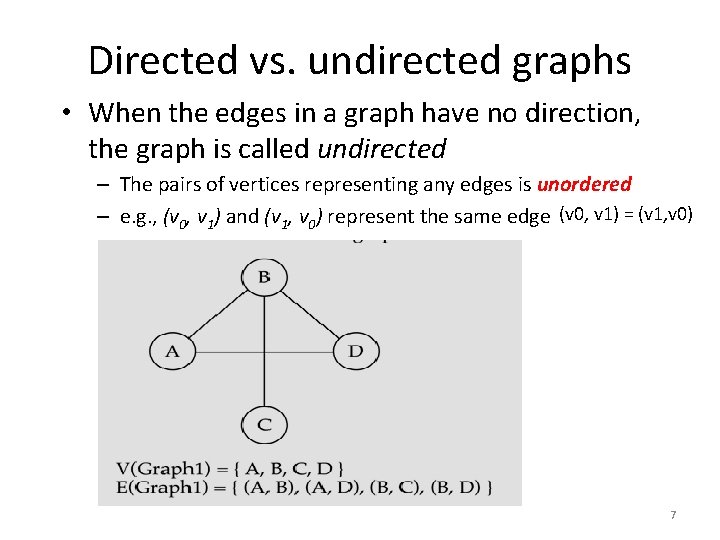 Directed vs. undirected graphs • When the edges in a graph have no direction, Directed vs. undirected graphs • When the edges in a graph have no direction,