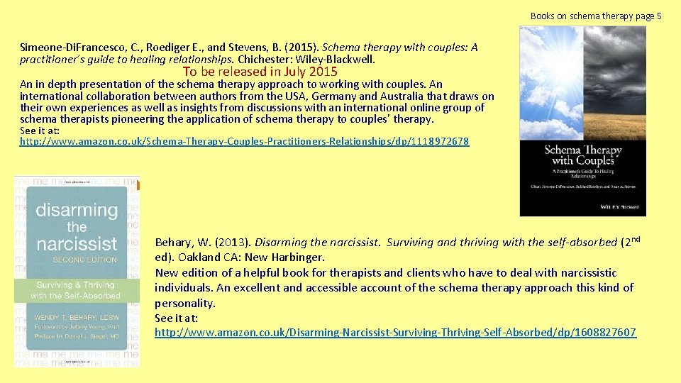Books on schema therapy page 5 Simeone-Di. Francesco, C. , Roediger E. , and