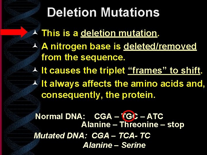 Deletion Mutations © This is a deletion mutation. © A nitrogen base is deleted/removed
