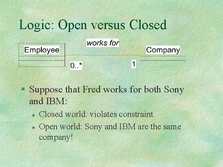 Logic: Open versus Closed § Suppose that Fred works for both Sony and IBM: