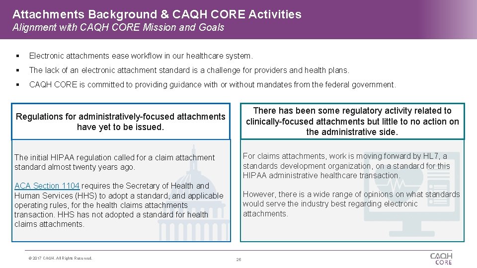 Attachments Background & CAQH CORE Activities Alignment with CAQH CORE Mission and Goals Electronic