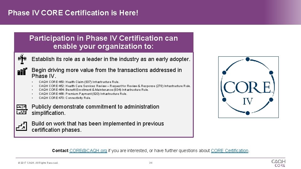 Phase IV CORE Certification is Here! Participation in Phase IV Certification can enable your