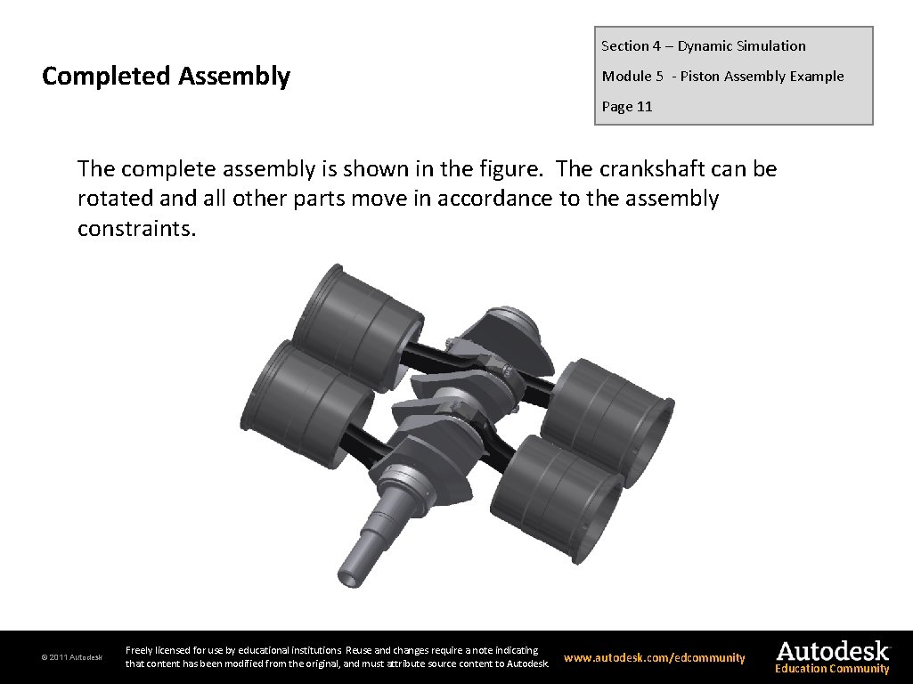 Section 4 – Dynamic Simulation Completed Assembly Module 5 - Piston Assembly Example Page