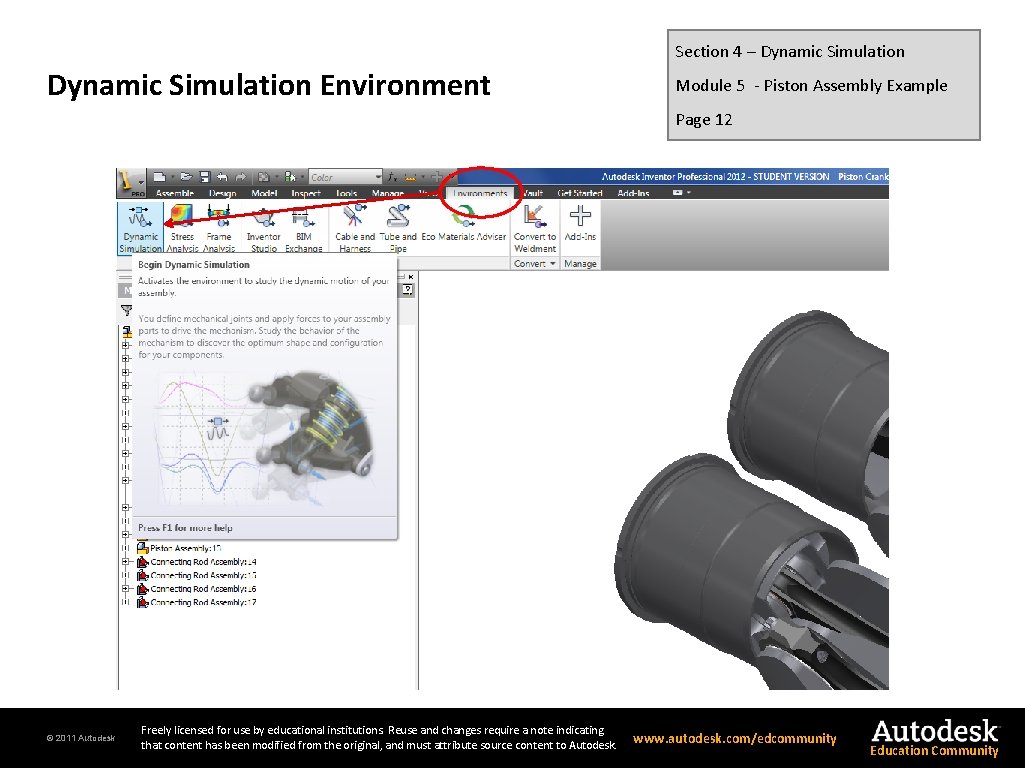 Section 4 – Dynamic Simulation Environment Module 5 - Piston Assembly Example Page 12