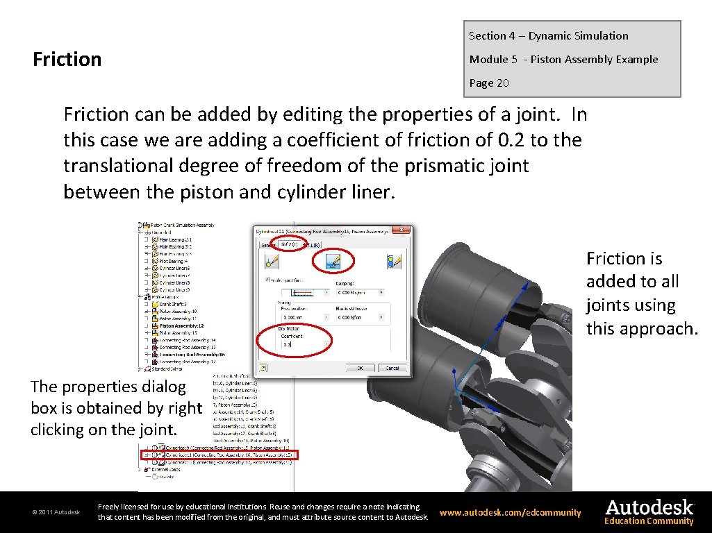 Section 4 – Dynamic Simulation Friction Module 5 - Piston Assembly Example Page 20