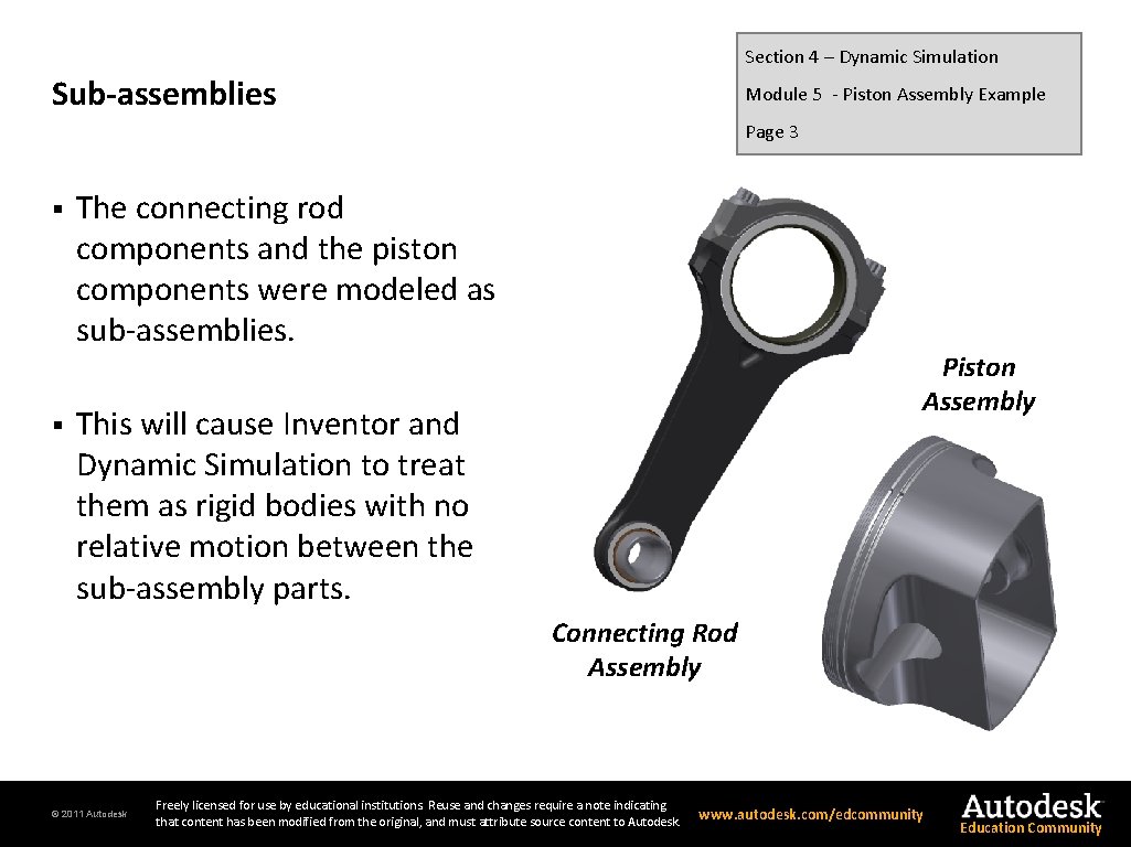 Section 4 – Dynamic Simulation Sub-assemblies Module 5 - Piston Assembly Example Page 3