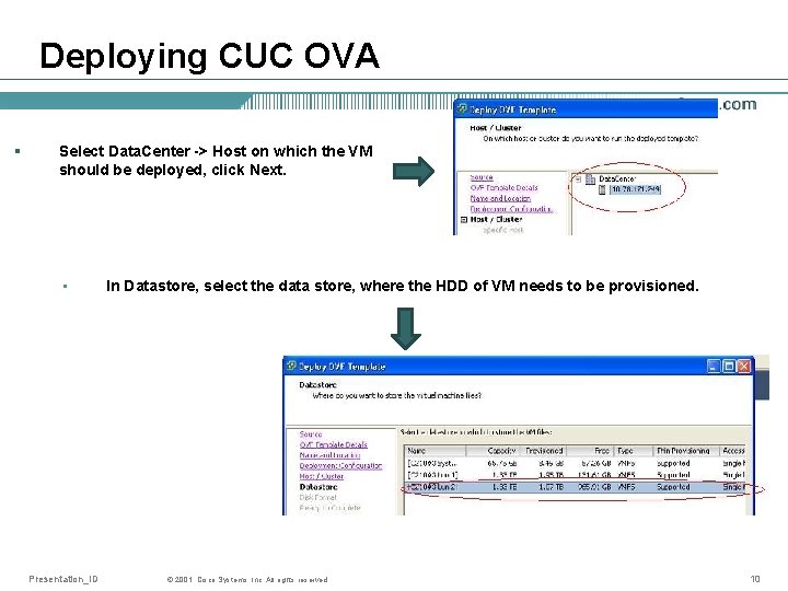 Deploying CUC OVA § Select Data. Center -> Host on which the VM should