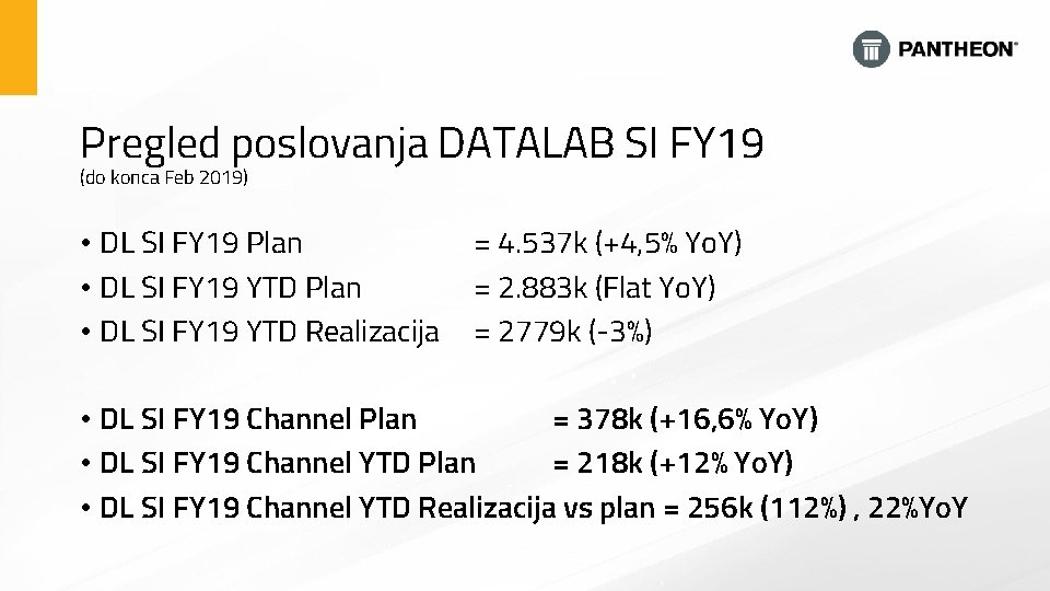 Pregled poslovanja DATALAB SI FY 19 (do konca Feb 2019) • DL SI FY