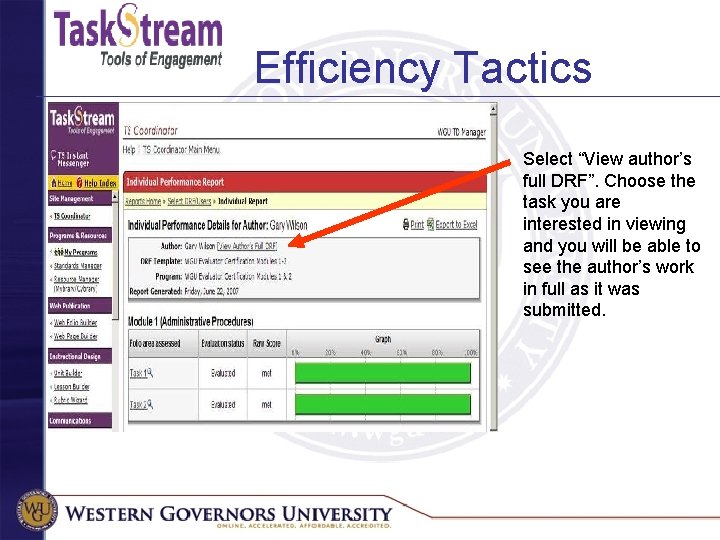 Efficiency Tactics Select “View author’s full DRF”. Choose the task you are interested in