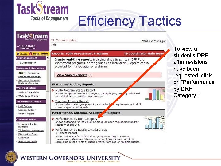 Efficiency Tactics To view a student’s DRF after revisions have been requested, click on