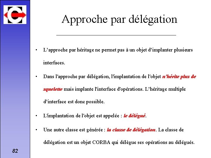 Approche par délégation • L’approche par héritage ne permet pas à un objet d’implanter