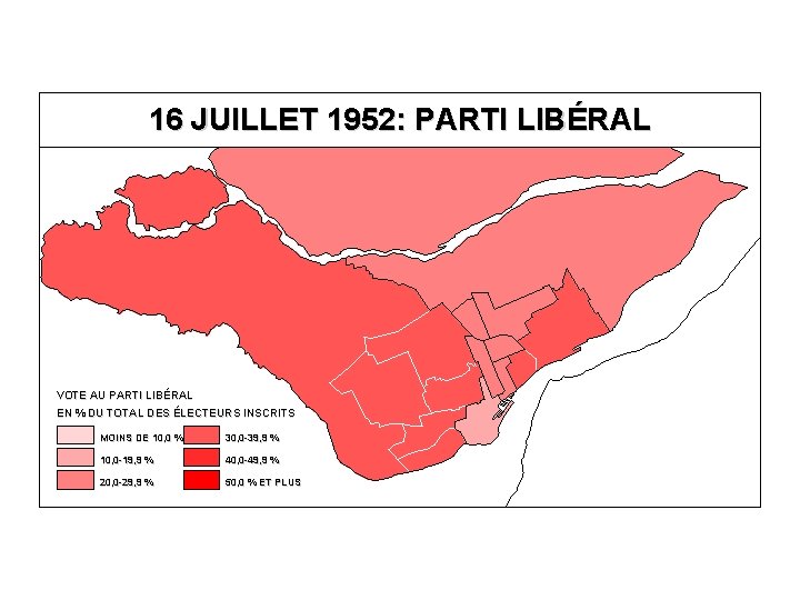 16 JUILLET 1952: PARTI LIBÉRAL VOTE AU PARTI LIBÉRAL EN % DU TOTAL DES