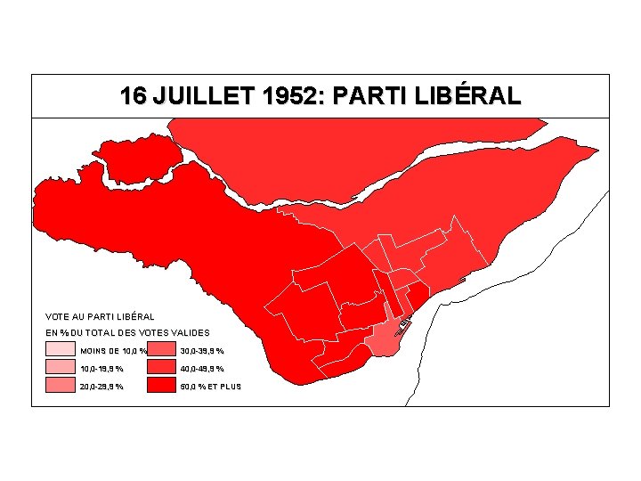 16 JUILLET 1952: PARTI LIBÉRAL VOTE AU PARTI LIBÉRAL EN % DU TOTAL DES