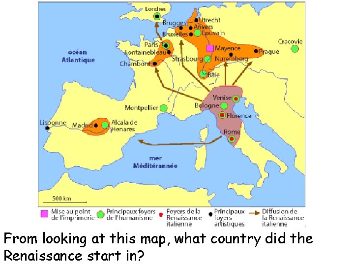 From looking at this map, what country did the Renaissance start in? 