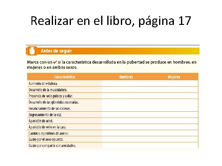 Realizar en el libro, página 17 