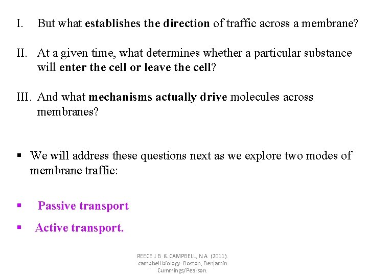 I. But what establishes the direction of traffic across a membrane? II. At a