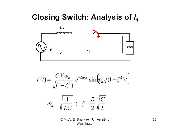 Closing Switch: Analysis of I 1 Ls V I Load 1 © M. A.