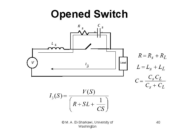 Opened Switch Cs + - Rs Ls V I 3 © M. A. El-Sharkawi,