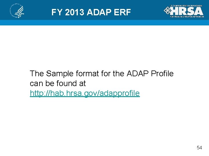 FY 2013 ADAP ERF The Sample format for the ADAP Profile can be found