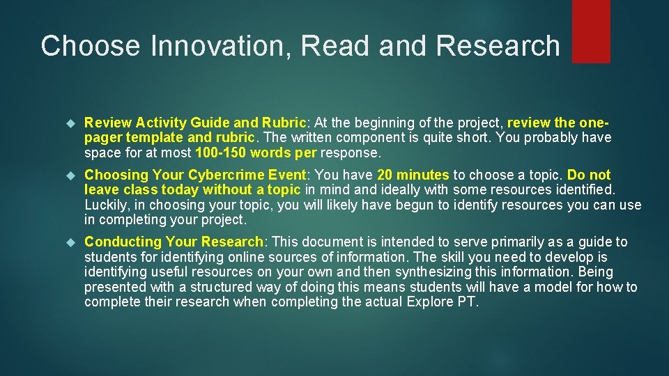 Choose Innovation, Read and Research Review Activity Guide and Rubric: At the beginning of