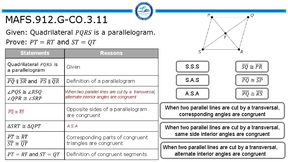 MAFS. 912. G-CO. 3. 11 Statements Reasons Given S. S. S Definition of a