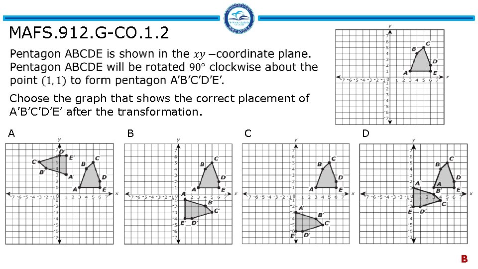 MAFS. 912. G-CO. 1. 2 Choose the graph that shows the correct placement of