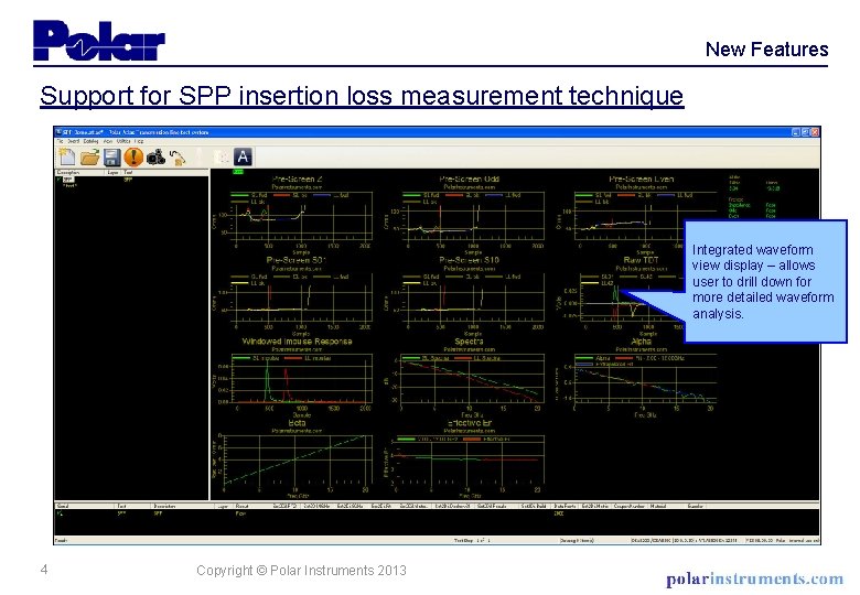 New Features Support for SPP insertion loss measurement technique Integrated waveform view display –