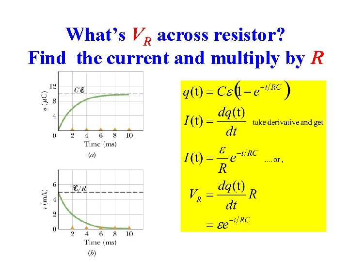 What’s VR across resistor? Find the current and multiply by R What’s VR across resistor? Find the current and multiply by R