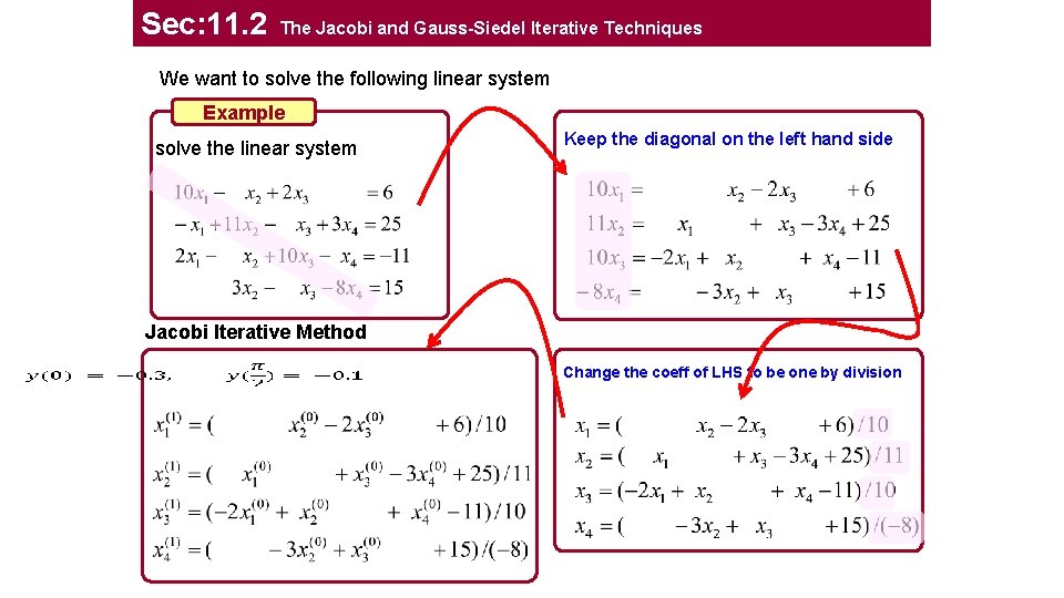 Sec: 11. 2 The Jacobi and Gauss-Siedel Iterative Techniques We want to solve the