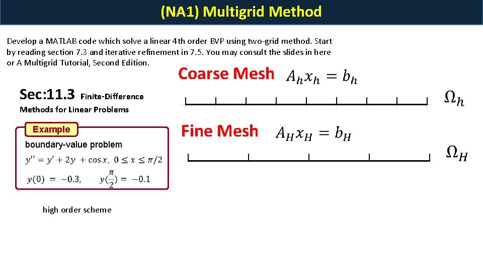 (NA 1) Multigrid Method Develop a MATLAB code which solve a linear 4 th