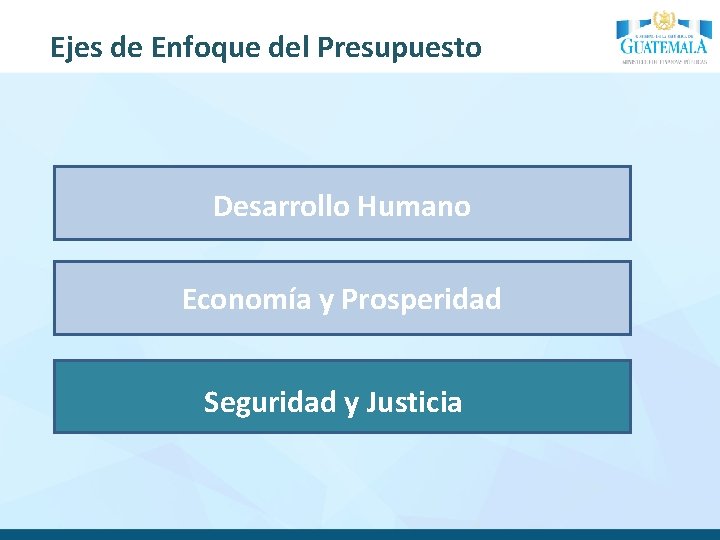 Ejes de Enfoque del Presupuesto Desarrollo Humano Economía y Prosperidad Seguridad y Justicia 