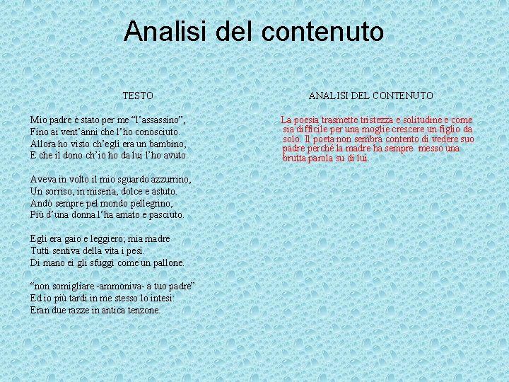 Analisi del contenuto TESTO Mio padre è stato per me “l’assassino”, Fino ai vent’anni