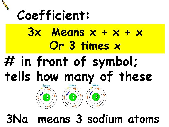 Coefficient: 3 x Means x + x Or 3 times x # in front