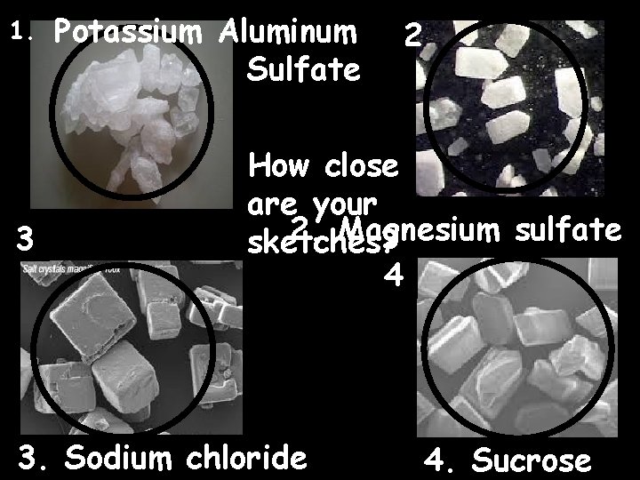 1. 3 Potassium Aluminum Sulfate 2 How close are your 2. Magnesium sulfate sketches?