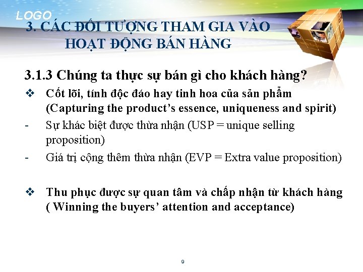 LOGO 3. CÁC ĐỐI TƯỢNG THAM GIA VÀO HOẠT ĐỘNG BÁN HÀNG 3. 1.