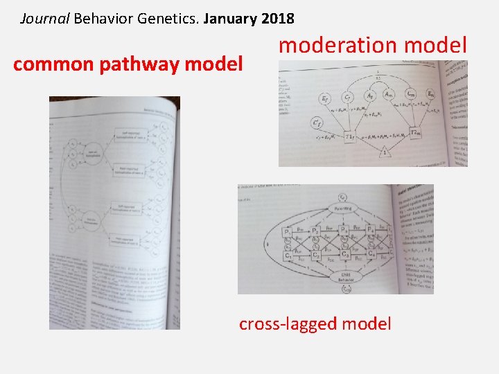Journal Behavior Genetics. January 2018 common pathway model moderation model cross-lagged model 