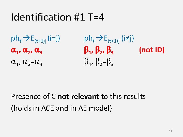 Identification #1 T=4 phti E(t+1)j (i=j) a 1, a 2, a 3 a 1,