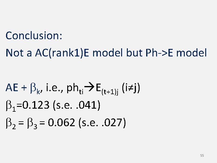 Conclusion: Not a AC(rank 1)E model but Ph->E model AE + bk, i. e.