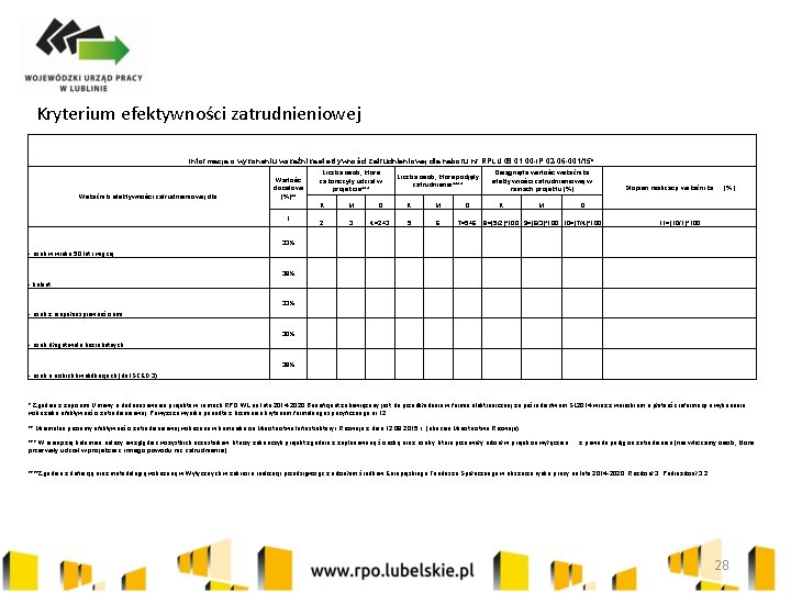Kryterium efektywności zatrudnieniowej Informacja o wykonaniu wskaźnika efektywności zatrudnieniowej dla naboru nr RPLU. 09.
