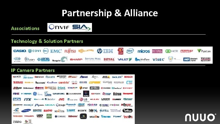 Partnership & Alliance Associations Technology & Solution Partners IP Camera Partners www. nuuo. com