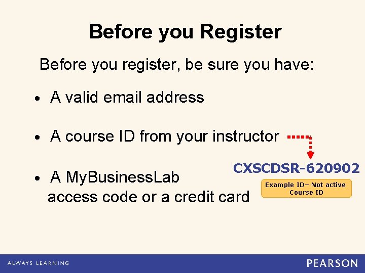 Before you Register Before you register, be sure you have: • A valid email