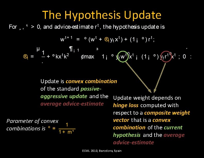 The Hypothesis Update is convex combination of the standard passiveaggressive update and the Update