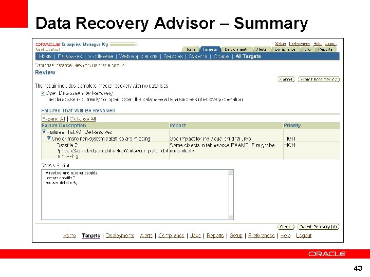 Data Recovery Advisor – Summary 43 