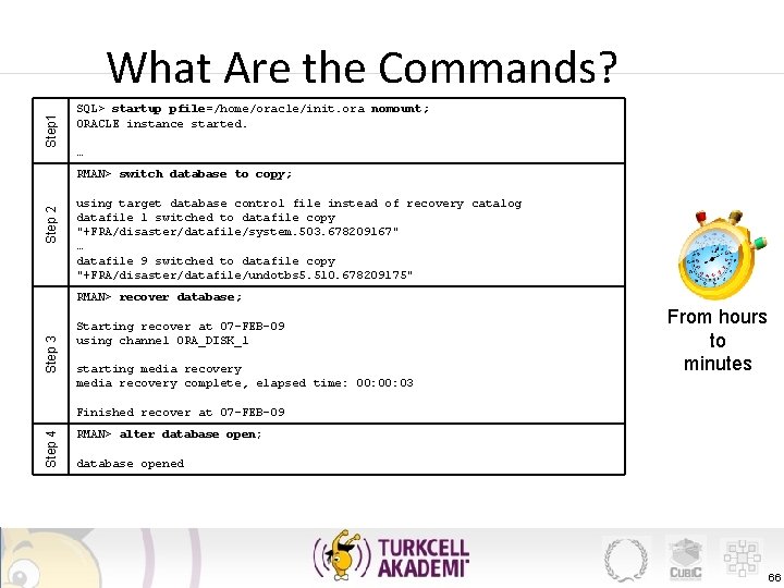 Step 1 What Are the Commands? SQL> startup pfile=/home/oracle/init. ora nomount; ORACLE instance started.