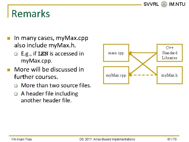 SVVRL @ IM. NTU Remarks n In many cases, my. Max. cpp also include