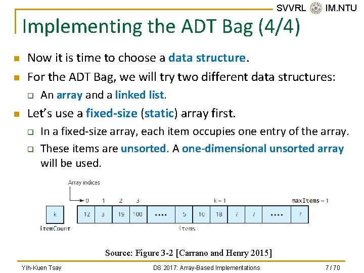 SVVRL @ IM. NTU Implementing the ADT Bag (4/4) n n Now it is