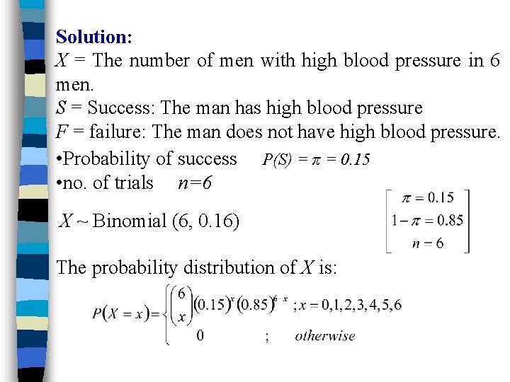 Solution: X = The number of men with high blood pressure in 6 men.