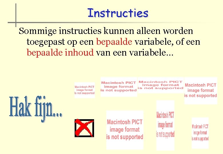 Instructies Sommige instructies kunnen alleen worden toegepast op een bepaalde variabele, of een bepaalde