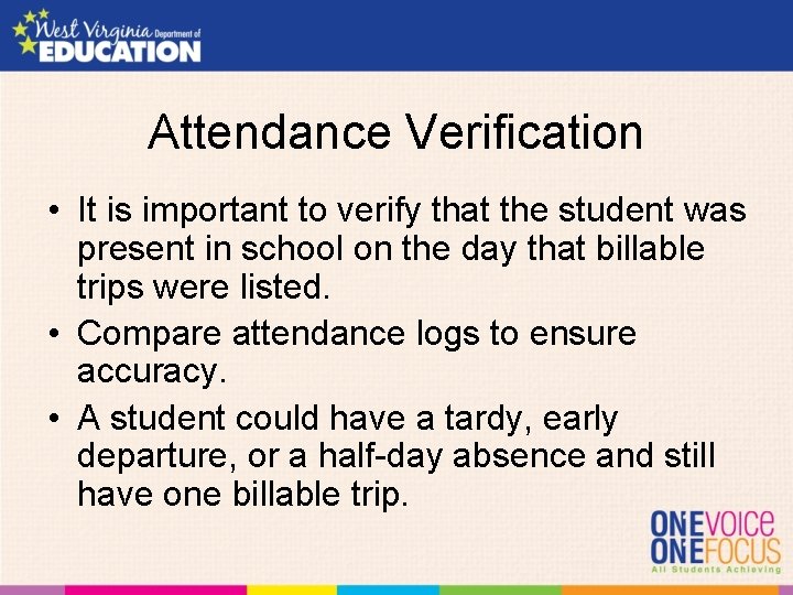 Attendance Verification • It is important to verify that the student was present in